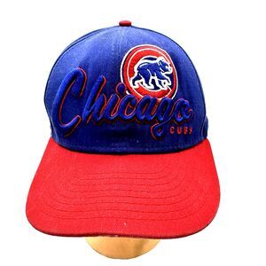 New Era 9Fifty Snapback Hat Chicago Cubs Blue Red Medium Large w/Faint Signature